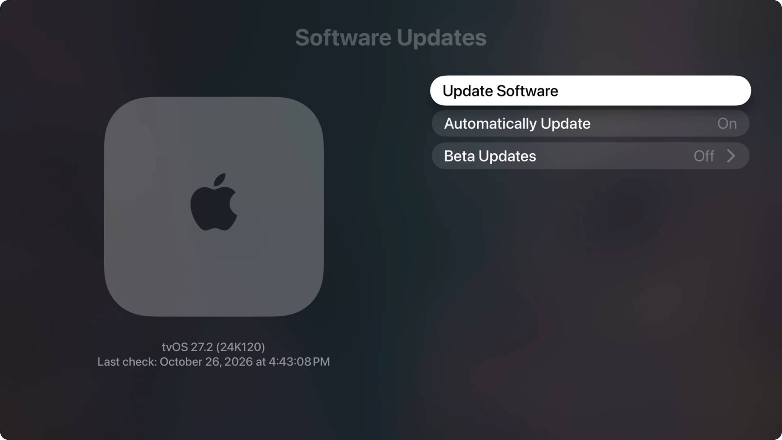 Update Software option on Apple TV