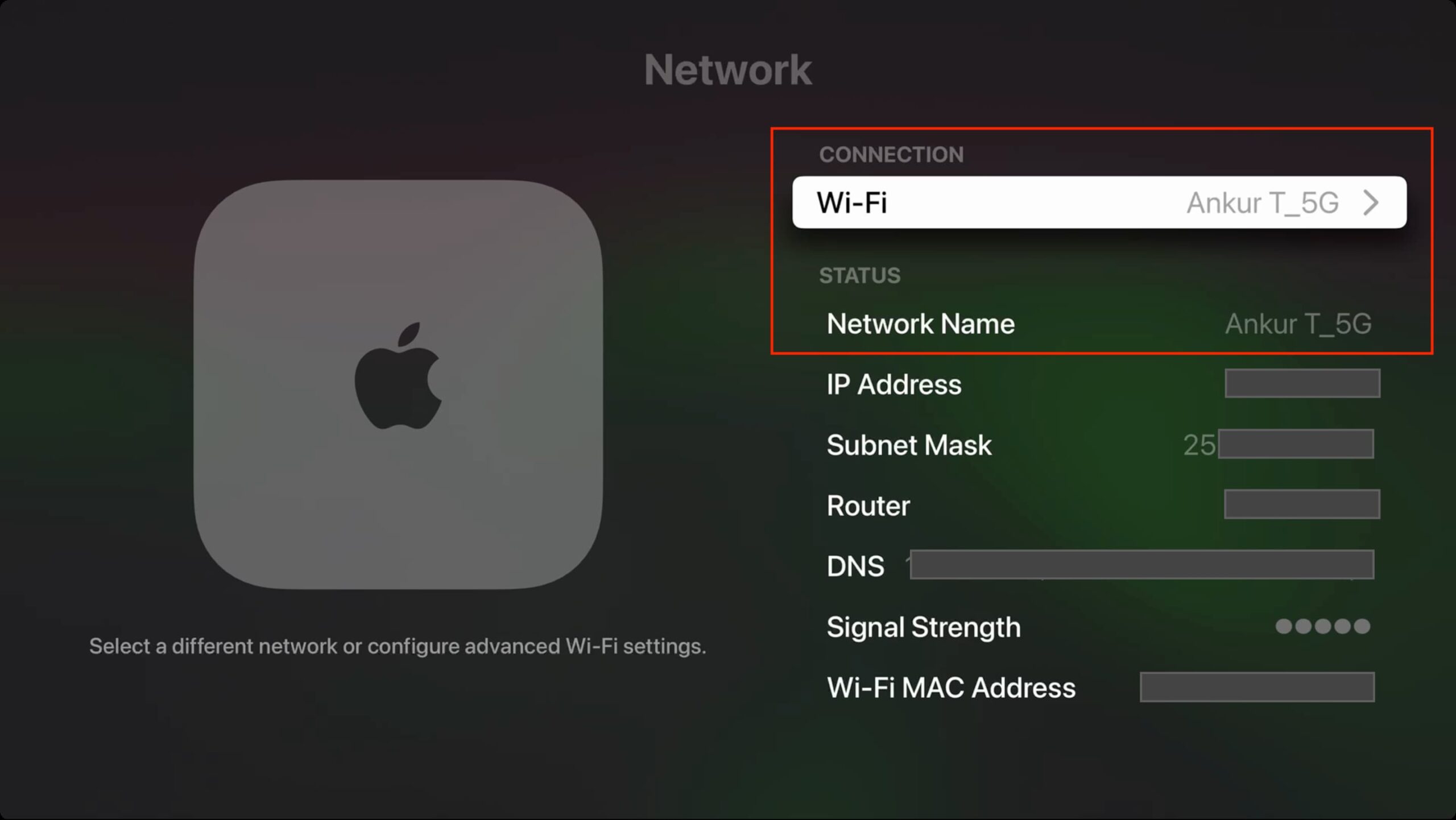 See Wi-Fi network your Apple TV is connected to