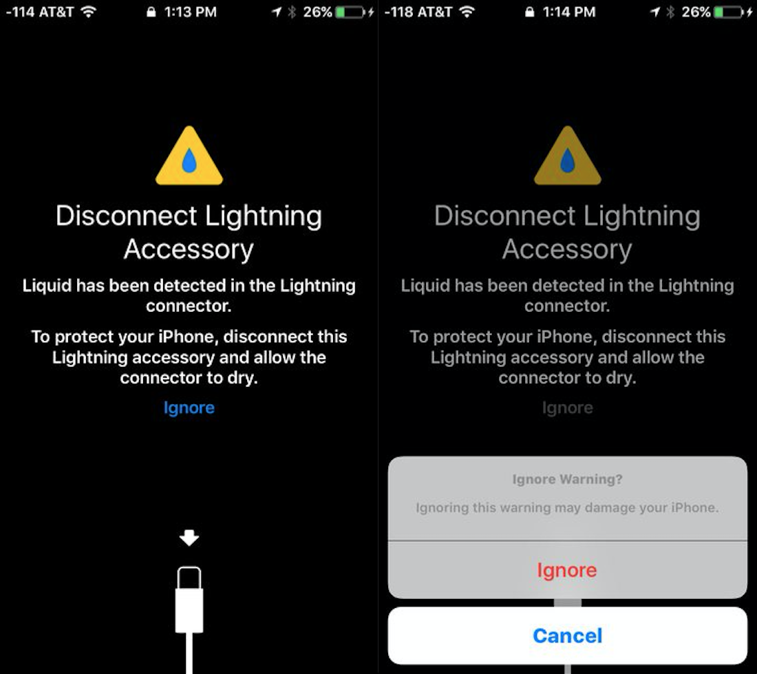 water warning on iphone